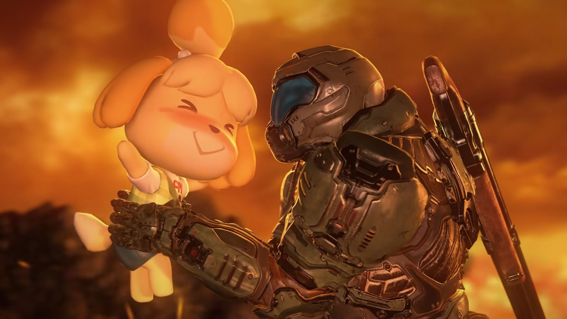 Doomguy And Isabelle Smiling