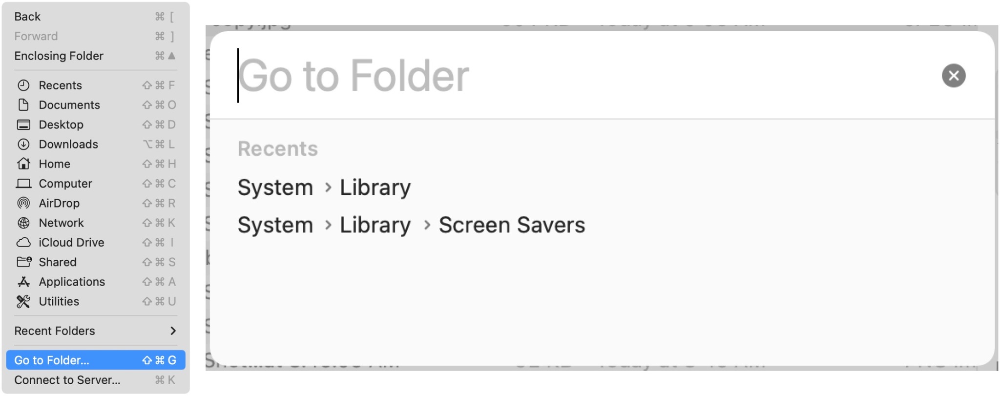 Pour voir les améliorations de dossier, choisissez Finder dans le Dock Mac, puis sélectionnez Aller dans la barre de menus.  Cliquez sur Aller au dossier.