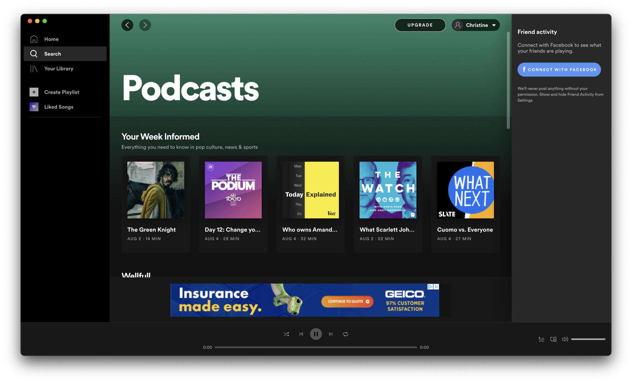 Capture d'écran des podcasts Spotify Mac