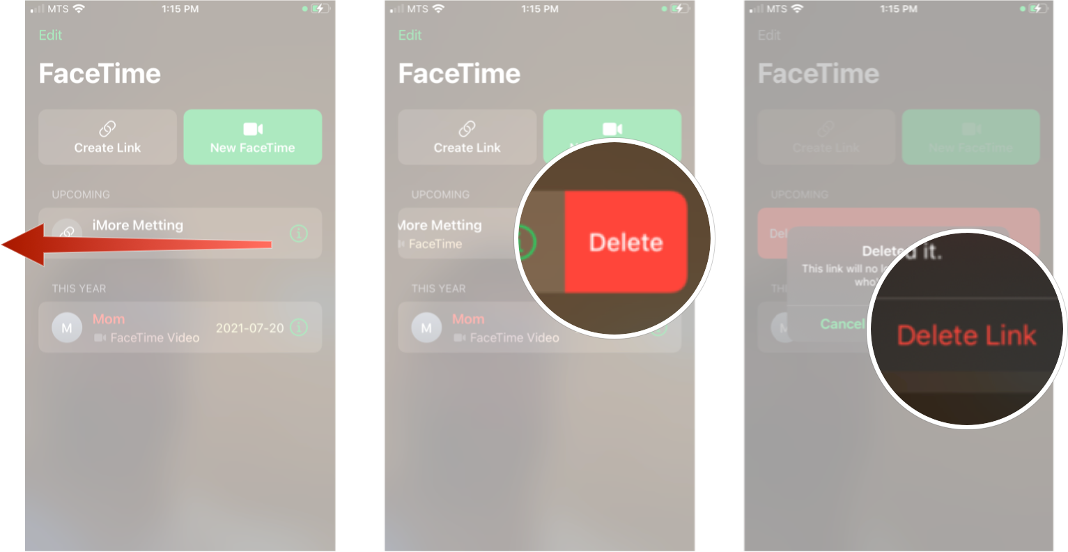 Deleting Facetime Link in iOS 15: Launch FaceTime, swipe left on the link you want to delete, tap delete, and then tap delete link.