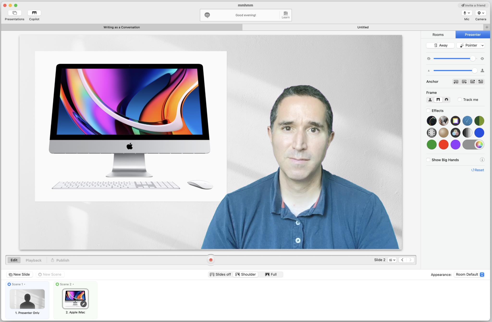 The main interface for video presentation app Mmhmm.