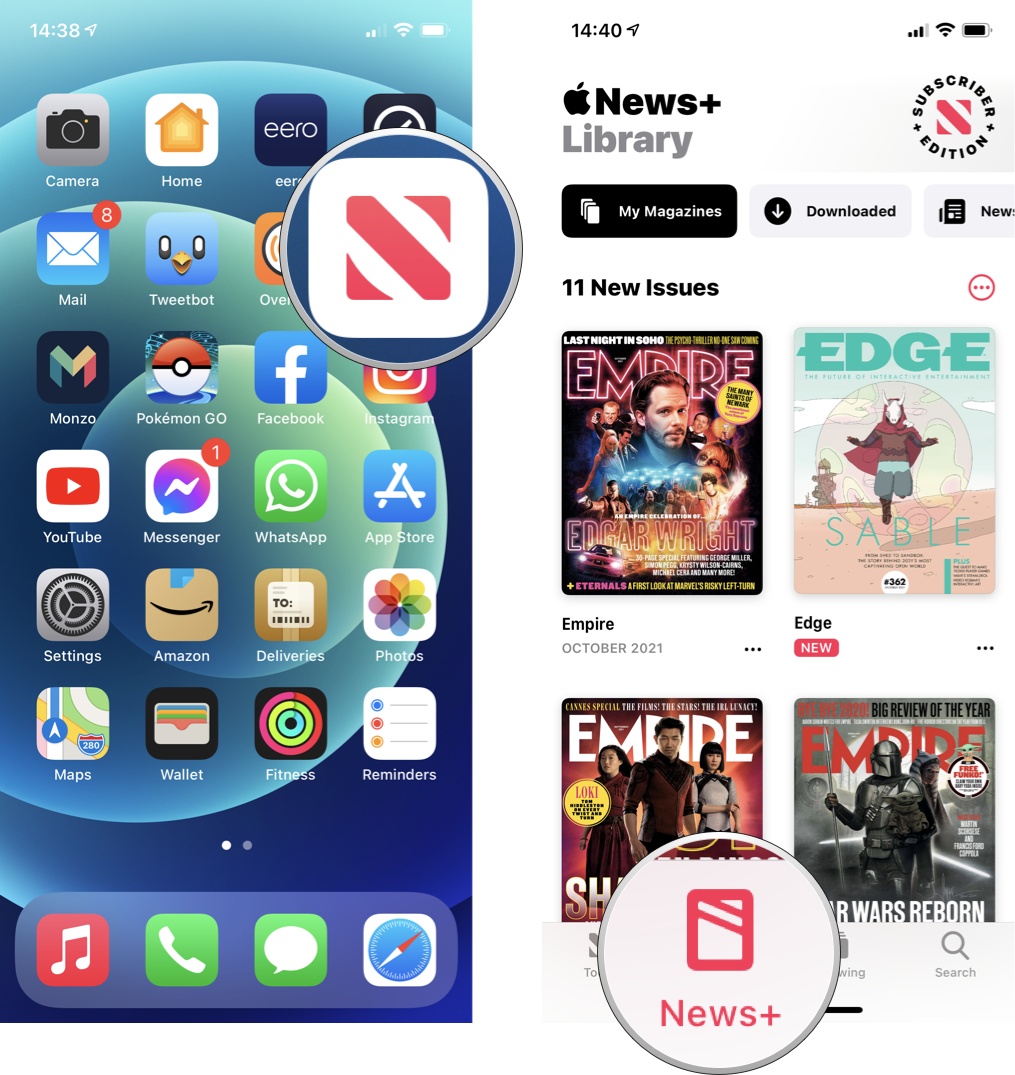 How to access your magazines: Open News app, tap News+ tab