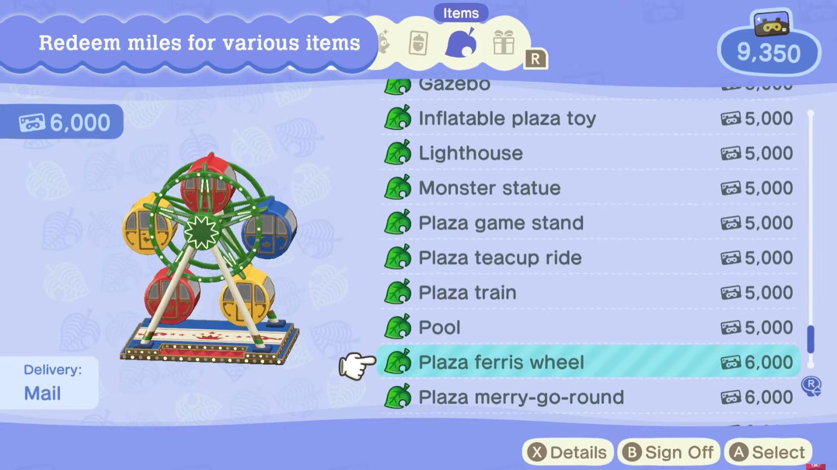 Animal Crossing New Horizons Nook Miles Items