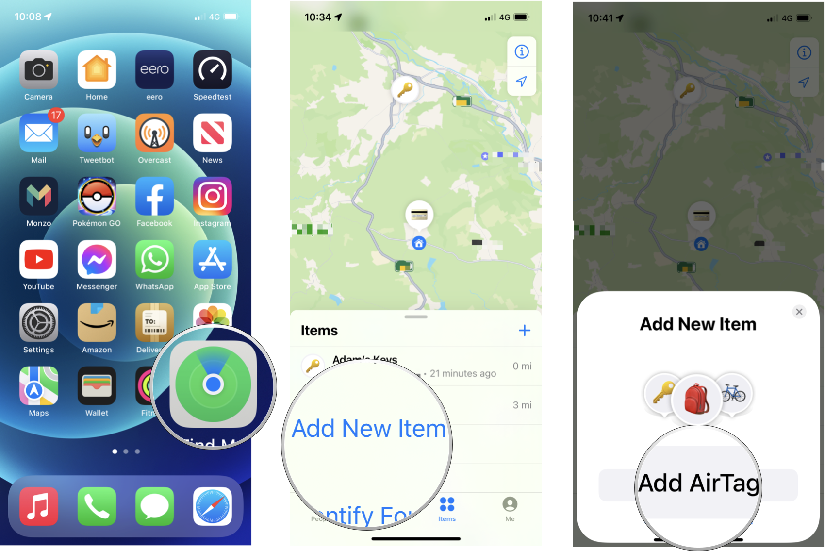 Track a personal item with AirTag: Open Find My, tap Items, tap Add New Item, tap Add AirTag