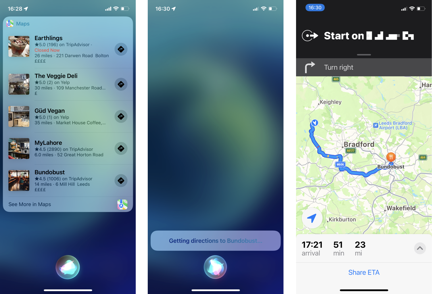 How To Use Maps With Siri to Find POI using Hey Siri: Showing list of results, saying Yes to fifth result, and asking for directions
