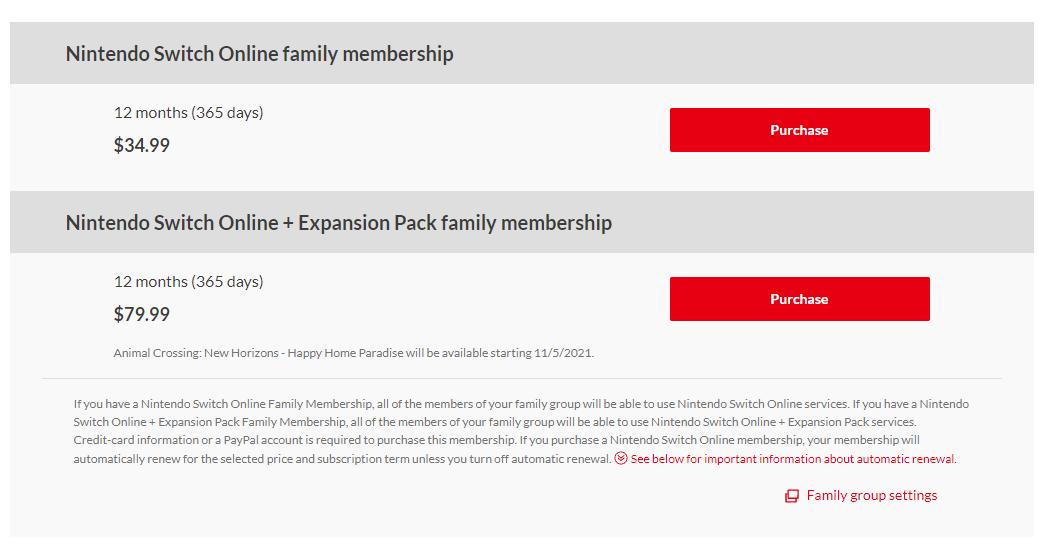 Nintendo Switch Online  Individual Expansion Family Membership Plans