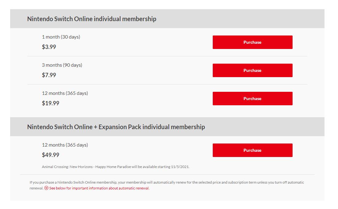 Nintendo Switch Online  Individual Membership Plans