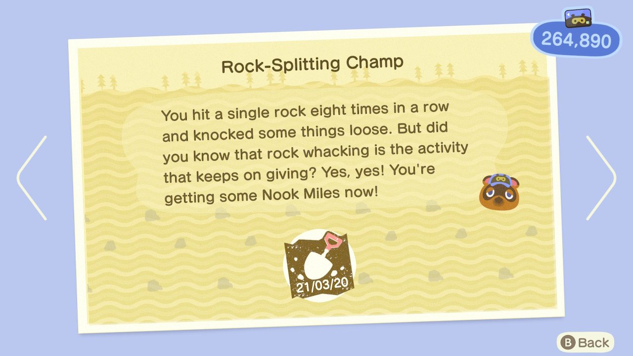 Animal Crossing New Horizons Nook Miles Rock Splitting Champ
