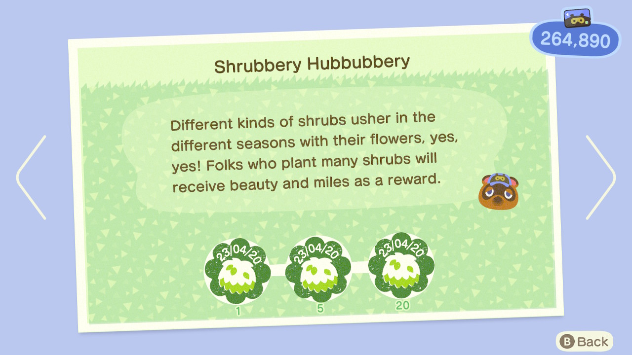 Animal Crossing New Horizons Nook Miles Shrubbery Hubbubbery