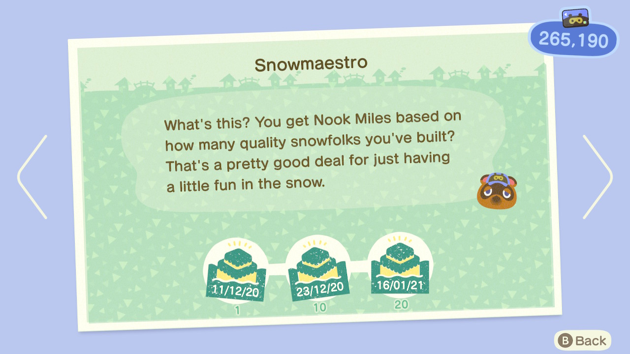 Animal Crossing New Horizons Nook Miles Snowmaestro