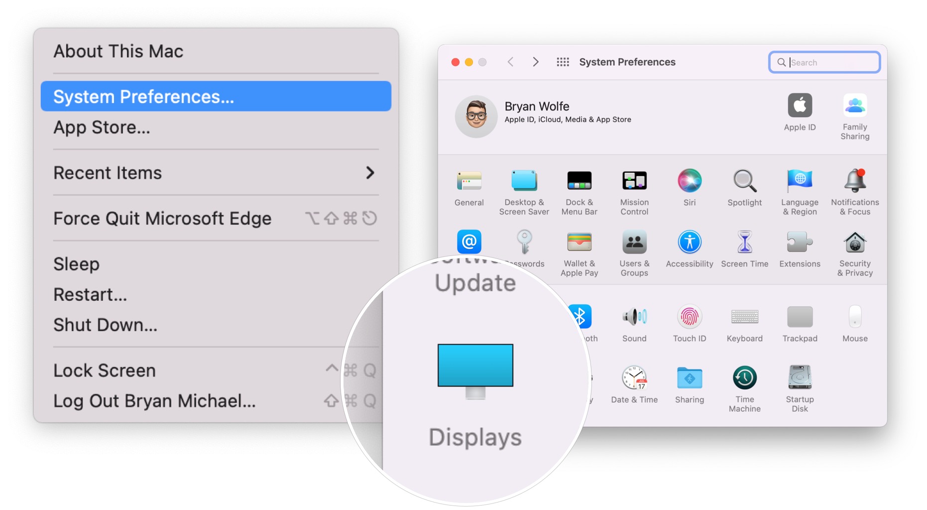 Pour régler le mode de référence, cliquez sur l'icône Apple en haut à gauche de l'écran.  Sélectionnez Préférences Système, puis cliquez sur Affichages. 