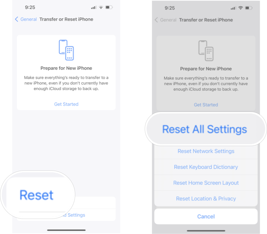 Reseting All Settings in iOS 15: Tap reset and then tap reset all settings.