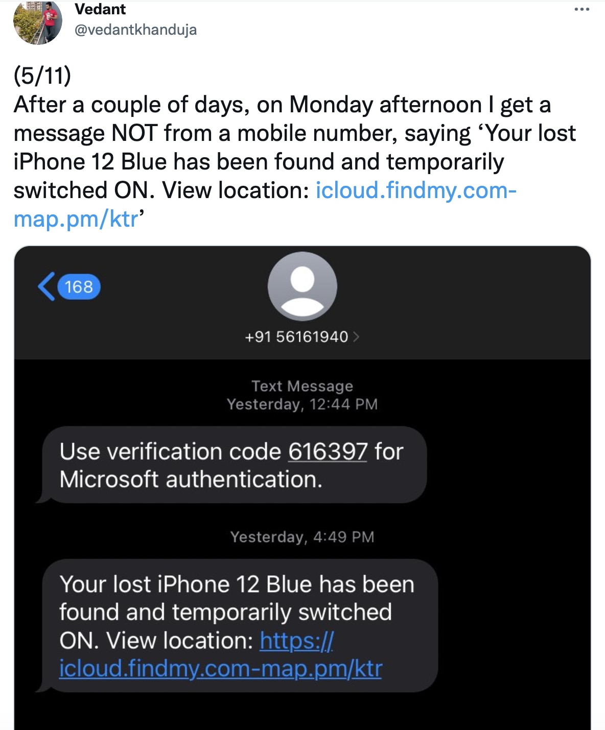 Stolen Iphone Phishing Text