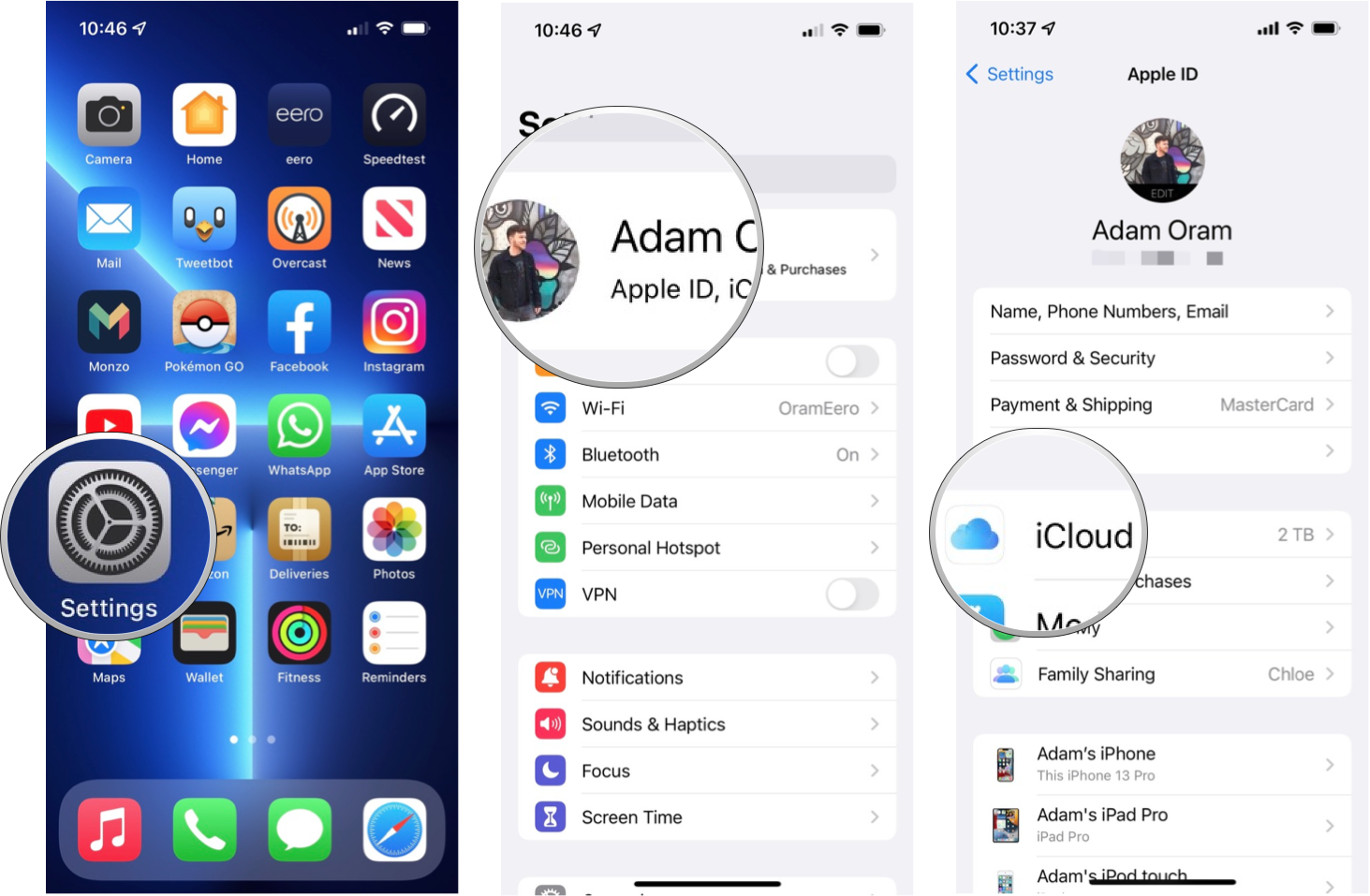 How to turn off Hide My Email forwarding: Open Settings, tap your name, tap iCloud