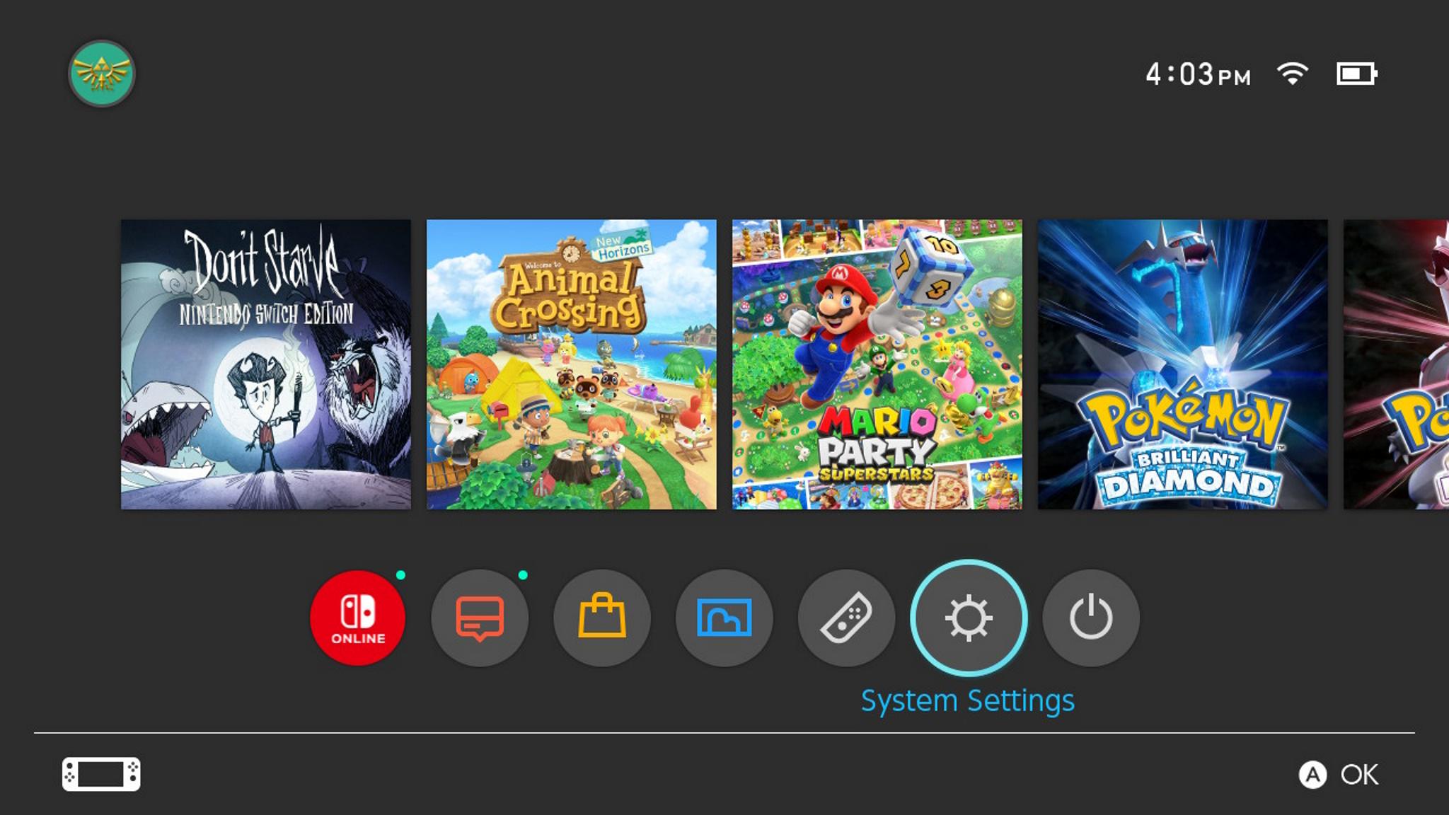 How to add additional Nintendo accounts to your Switch: Select System Settings from the home screen of your Switch