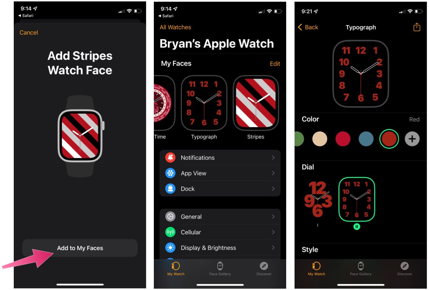 To add a special (PRODUCT)RED Apple Watch face, select Add to My Faces. Repeat the steps to add additional faces. You can make changes just as you would any other watch face.