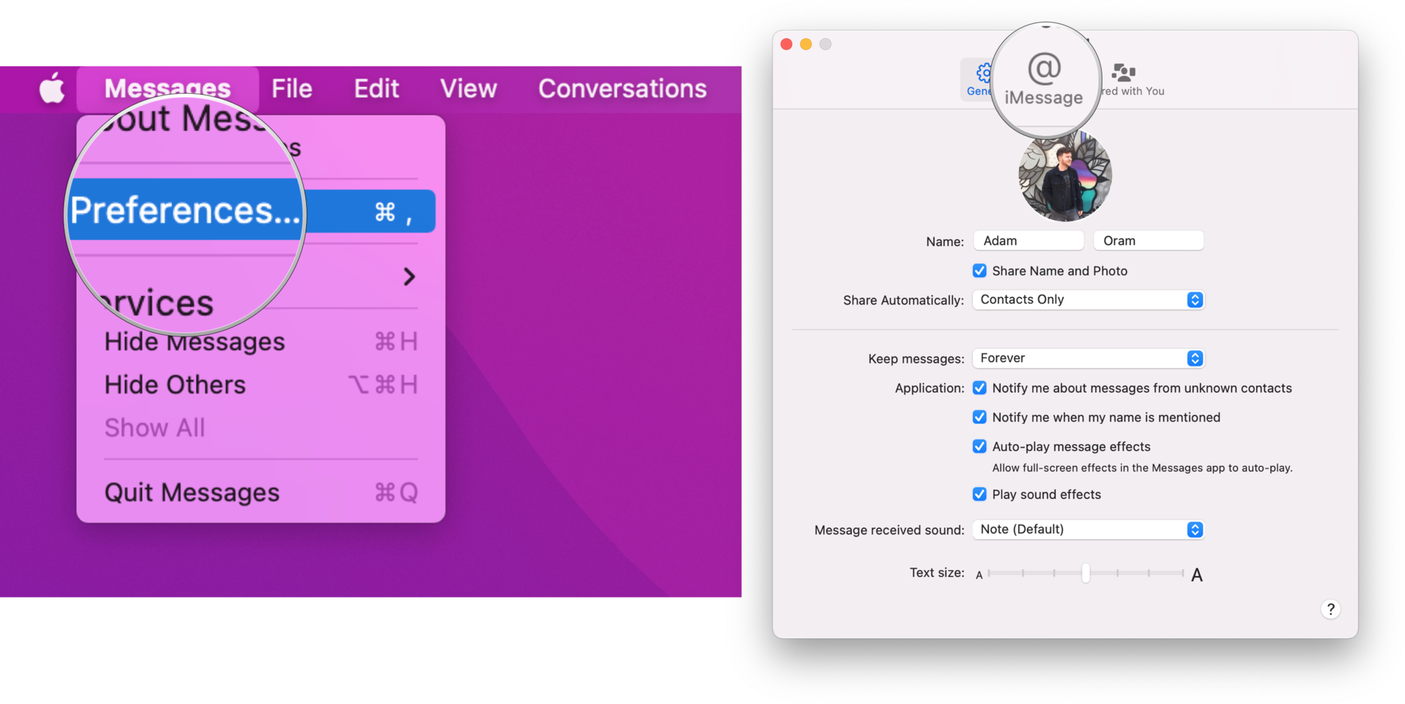 How to Enable Messages in iCloud on Mac: Click Preferences, open the iMessage tab