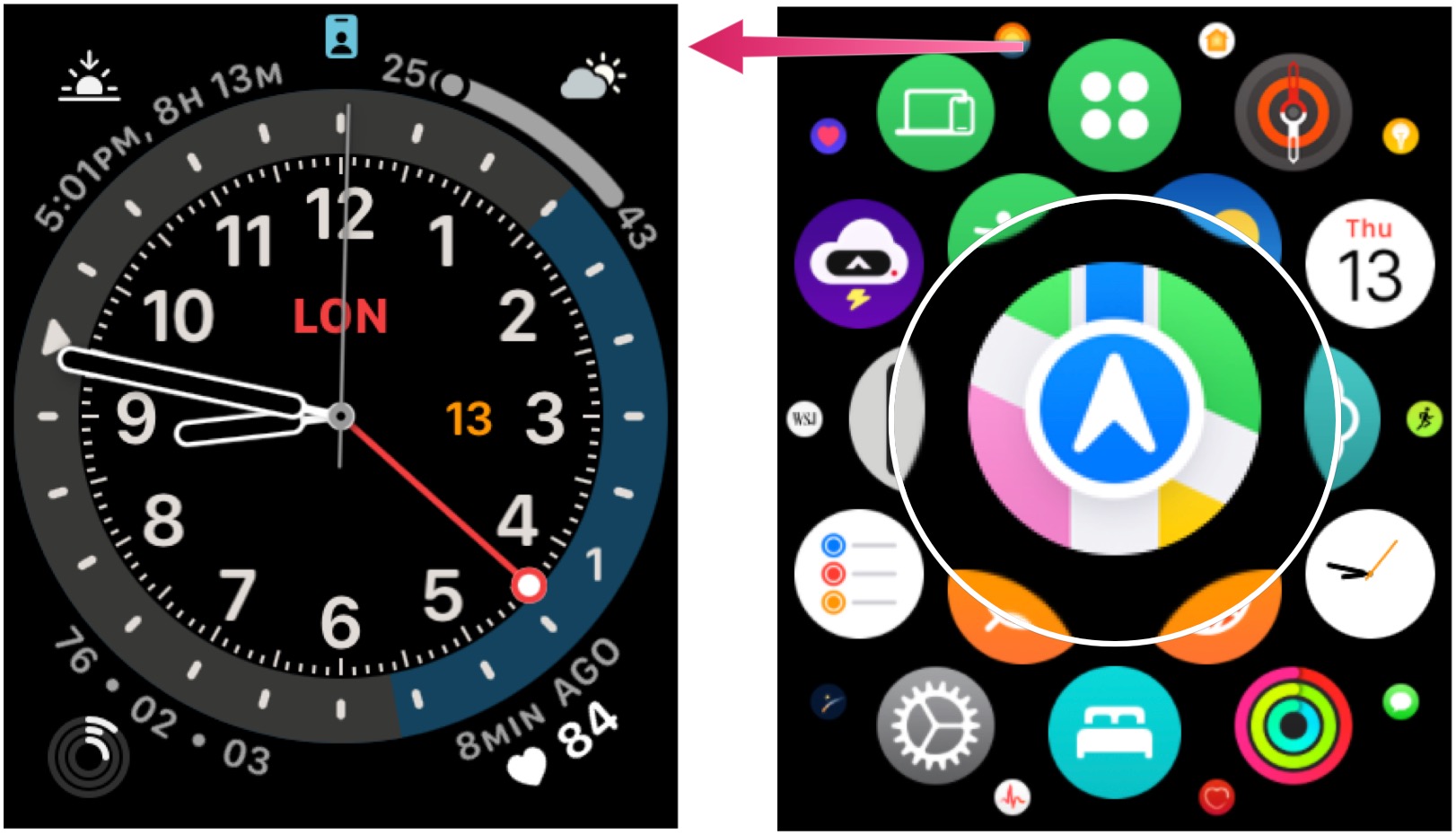 To open the Maps app on Apple Watch, tap the Digital Crown, then select the Maps app. 