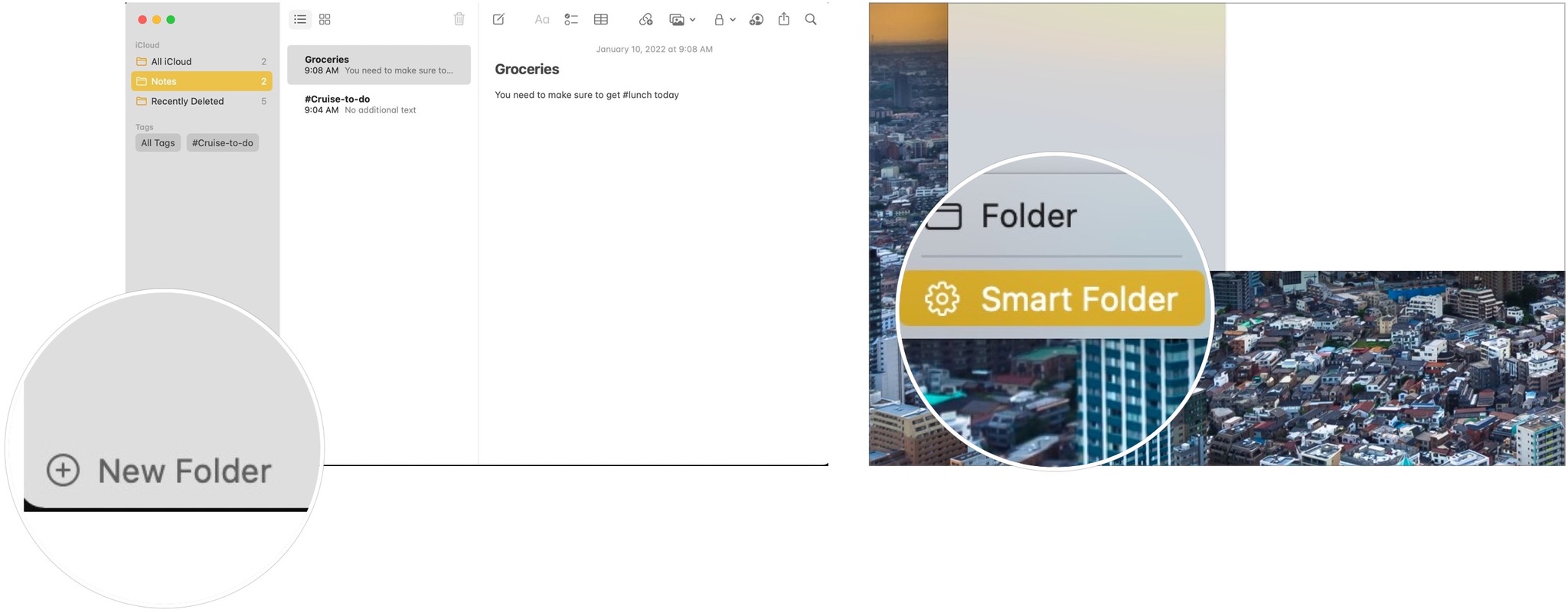 To create a Smart Folder, click New Folder in the sidebar. Choose Smart Folder from the pop-up menu. 
