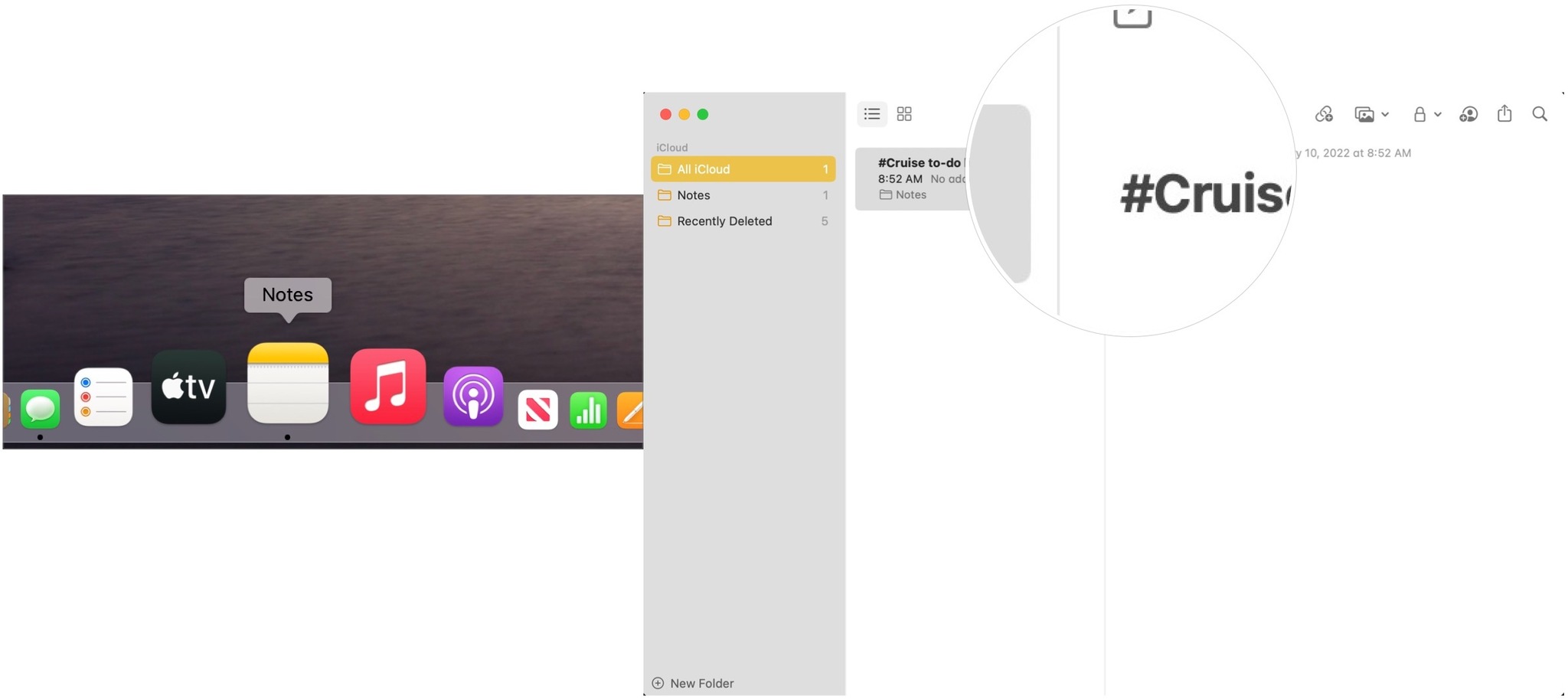 To create a new tag in the Notes app on Mac, open the Notes app, then create a new note or open an existing one. Type the number sign followed by a word.