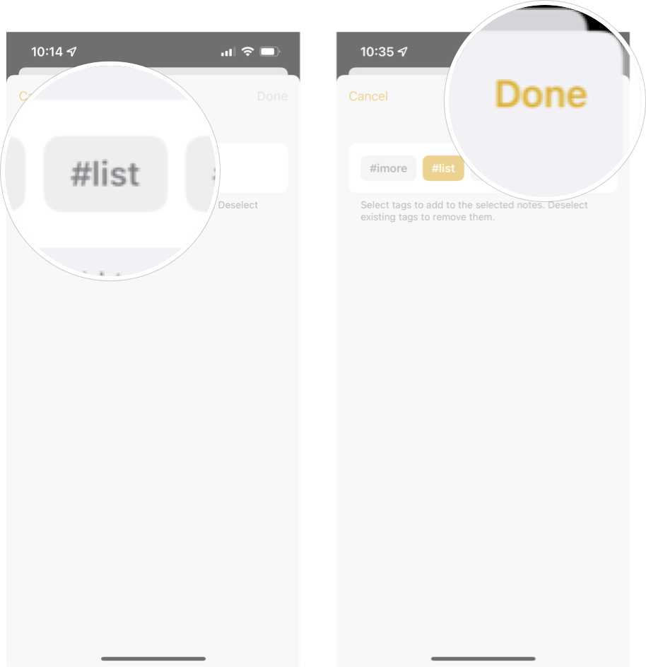 Comment ajouter des balises à plusieurs notes dans iOS 15 : appuyez sur la balise que vous souhaitez ajouter, puis appuyez sur terminé. 