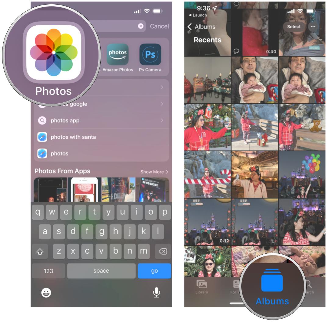 How to edit videos on iPhone and iPad by showing: Launch Photos, tap Albums
