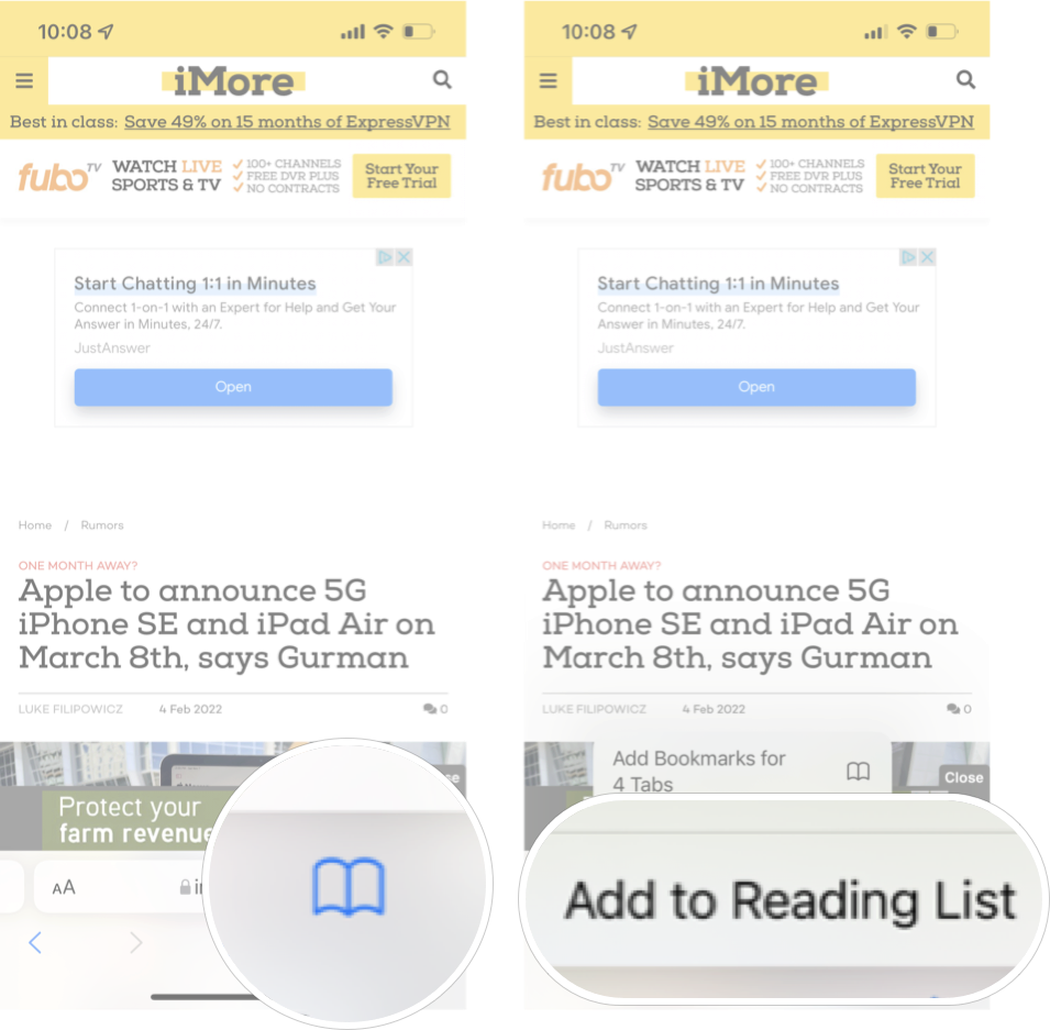 How To Add An Article To Reading List In Safari on iPhone: Long press the bookmark button and then tap add to reading list.