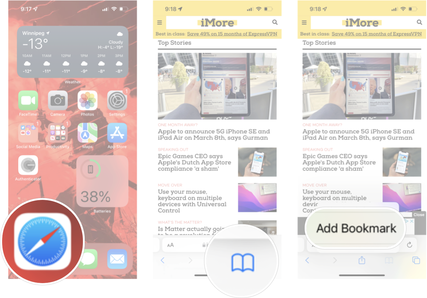 How To Add Bookmark In Safari on iPhone: Launc hSafari, navigate to the websire you want to bookmark, long press the bookmark button, and then tap add bookmark.