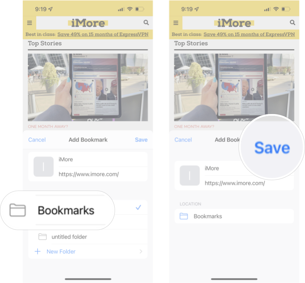 How To Add Bookmark In Safari on iPhone: Tap a new location if you want and then tap save.