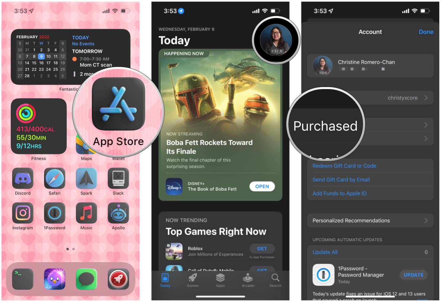 Hide apps from purchase history on App Store on iPhone by showing: Launch App Store, tap Apple ID, tap Purchased