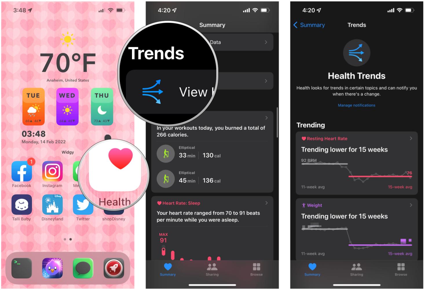 View Health Trends: Launch Health, scroll down and tap View Health Trends
