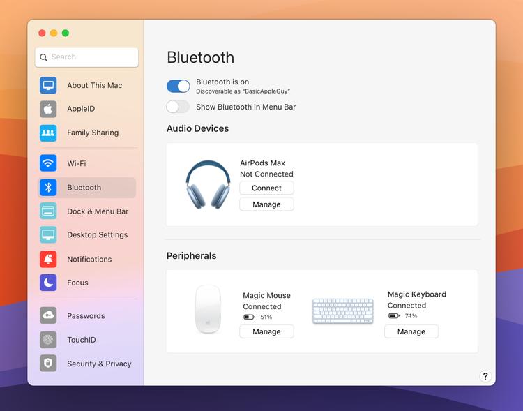 Macos Bluetooth Settings Concept