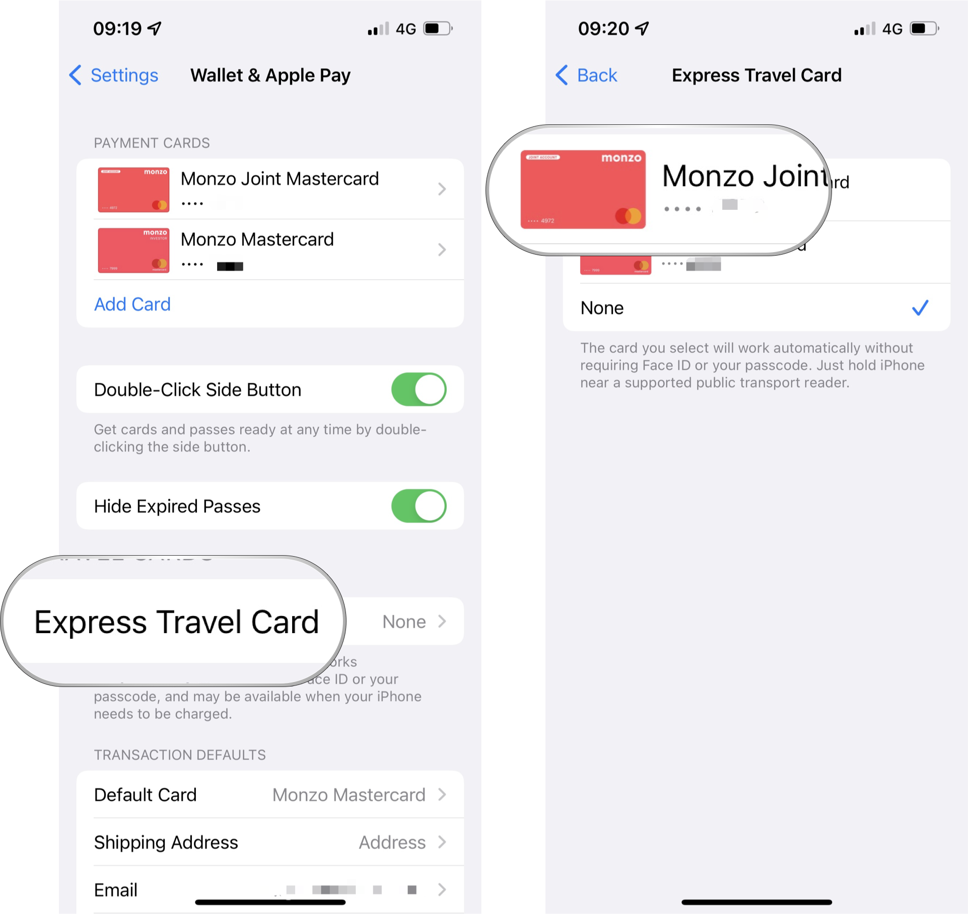 Set up Apple Pay Express Transit on iPhone: Tap Express Transit Card, tap on the card you wish to set as a payment method.