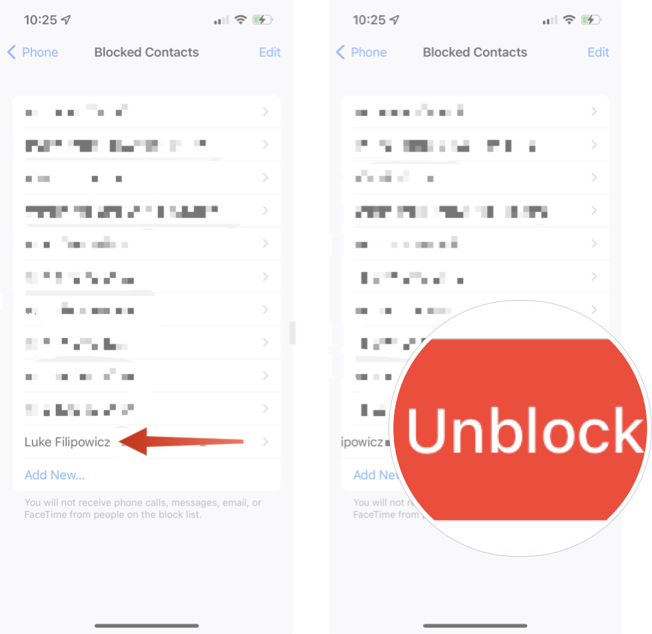 Unblocking A Contact From iPhone On iOS 15: Swipe left on the contact you want to unblock and then tap Unblock. 