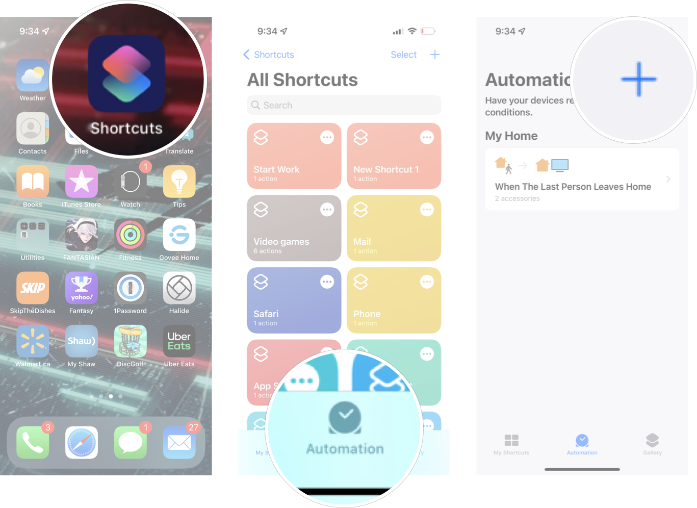 Create New Automation In Shortcuts in iOS: Launch Shortcuts from your home screen, tap Automation, and then tap the + symbol.