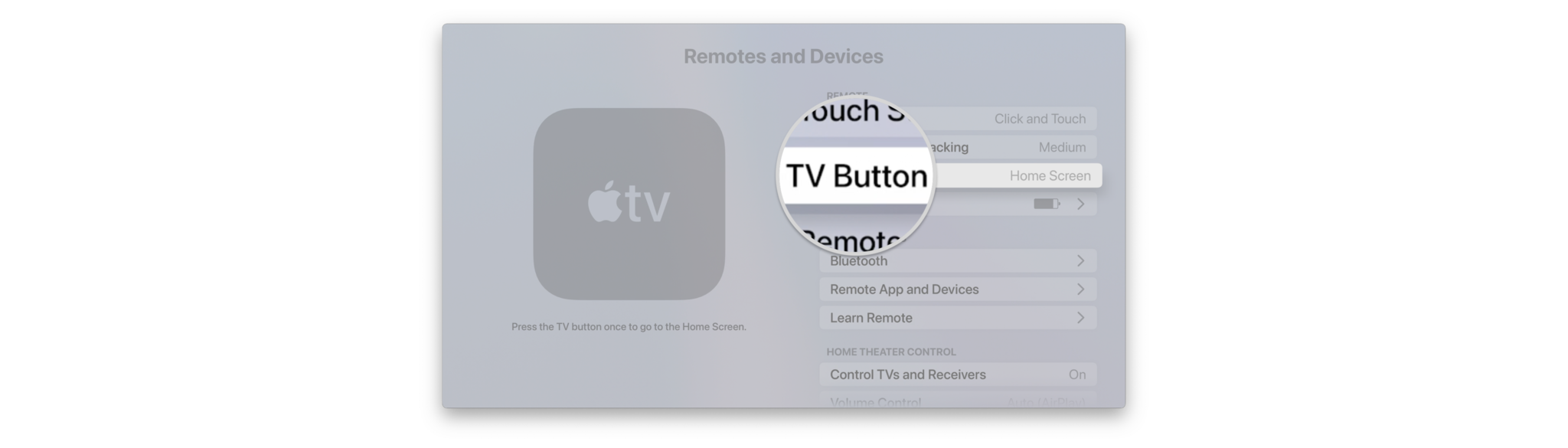 How to add shows and movies to Up Next in the Apple TV app on Apple TV by showing steps: Click TV Button to assign an action