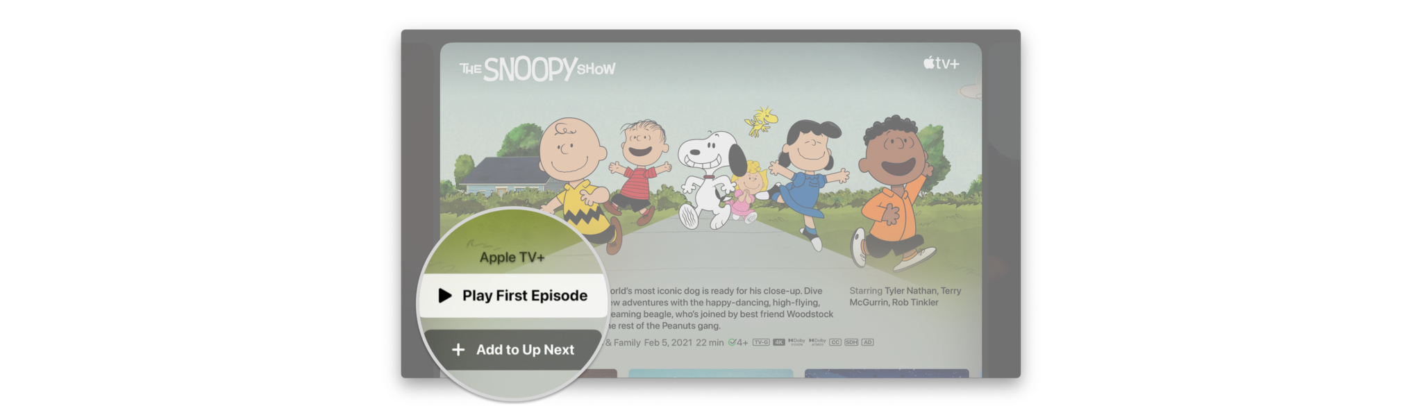 How to watch a show or movie in the Apple TV app on Apple TV by showing steps: Click Play or Play First Episode