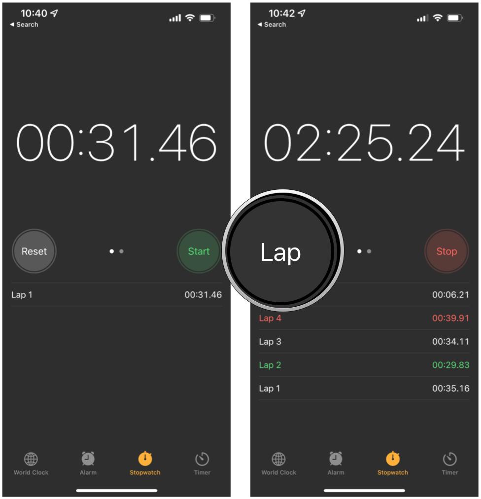 Set lap time in Stopwatch in Clock app on iOS 15: Make sure stopwatch is running, then tap Lap to set a lap time