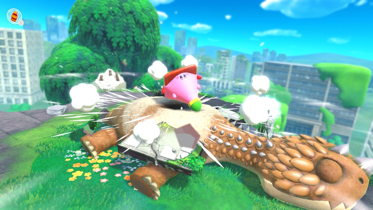 Kirby And The Forgotten Land Cone Mouth Defeating Turtle