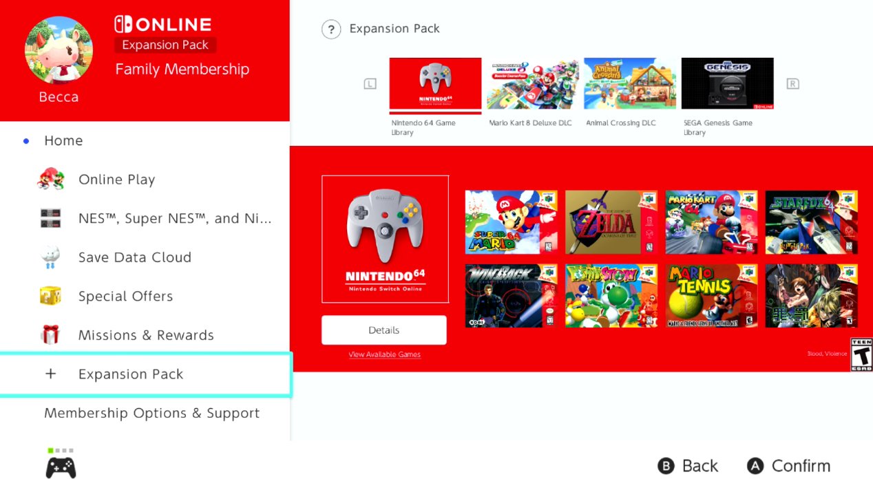 Nintendo Switch Online Expansion Pack Tab