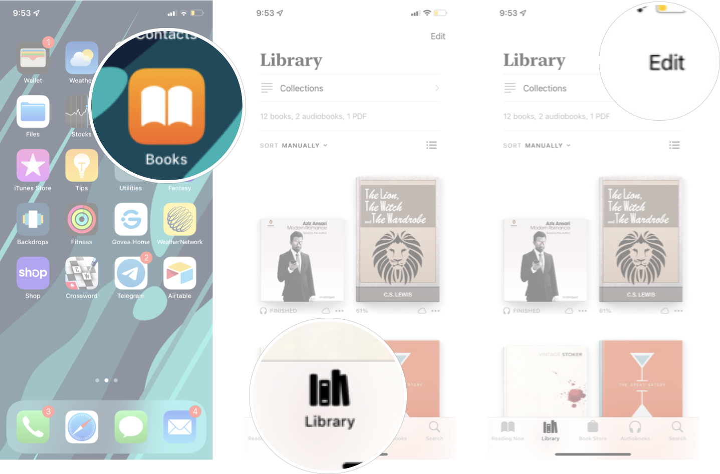 Add Books To Collection In Books In iOS 15: Launck Books, tap Library, and then tap edit.