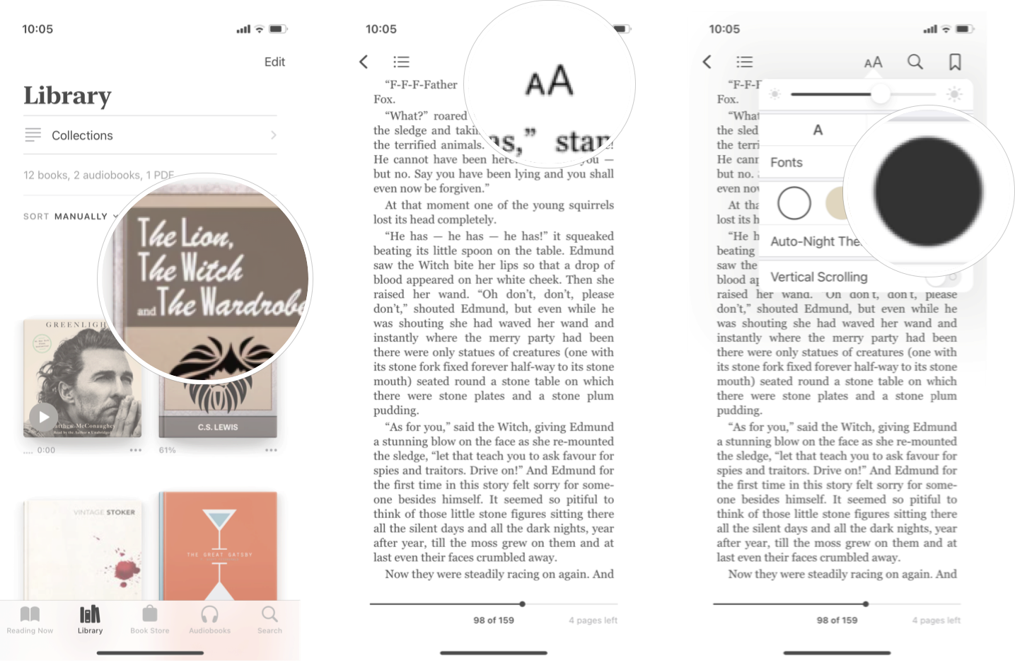 Change Page Color In Books In iOS15: Launch books app, tap the book you want, tap the appearance button, and the tap the page color you want. 