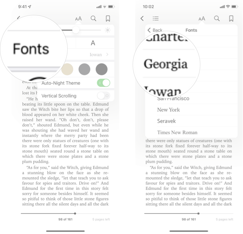 Changing Font In Books In iOS 15: Tap fonts and the tap the font you want.