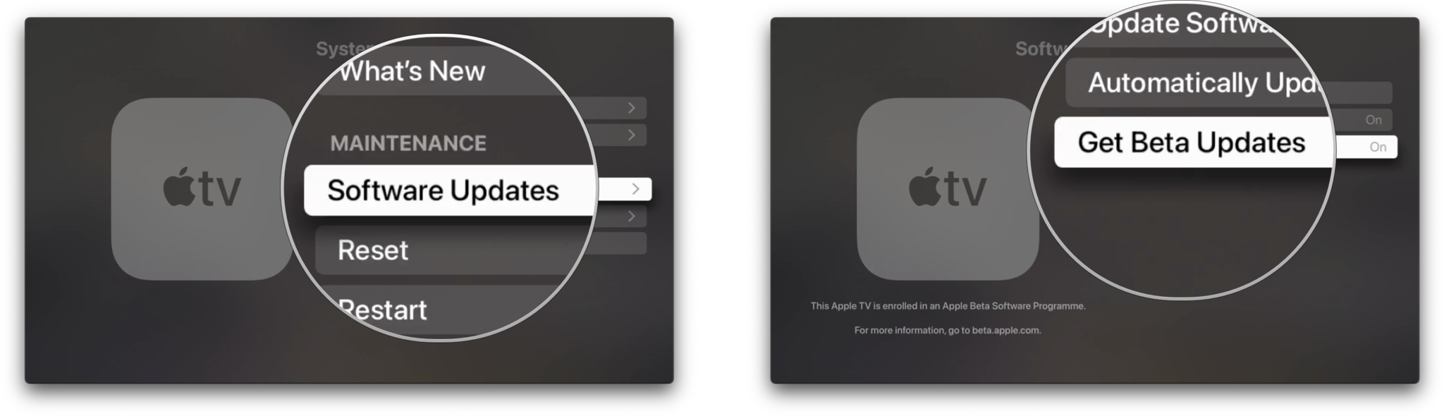 How to update from tvOS beta to the official release: Click on Software Updates, click on Get Beta Updates to turn it Off