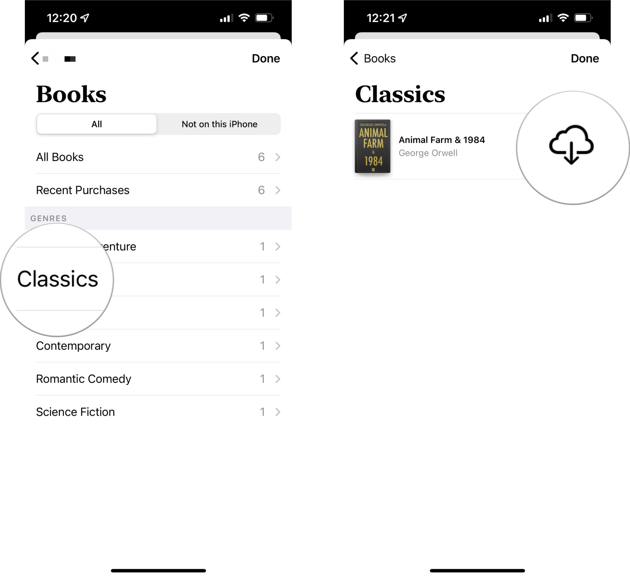How to share a book in Apple Books with iCloud Family Sharing: Tap All Books or a genre, tap the download icon next to the book you want to add to your library