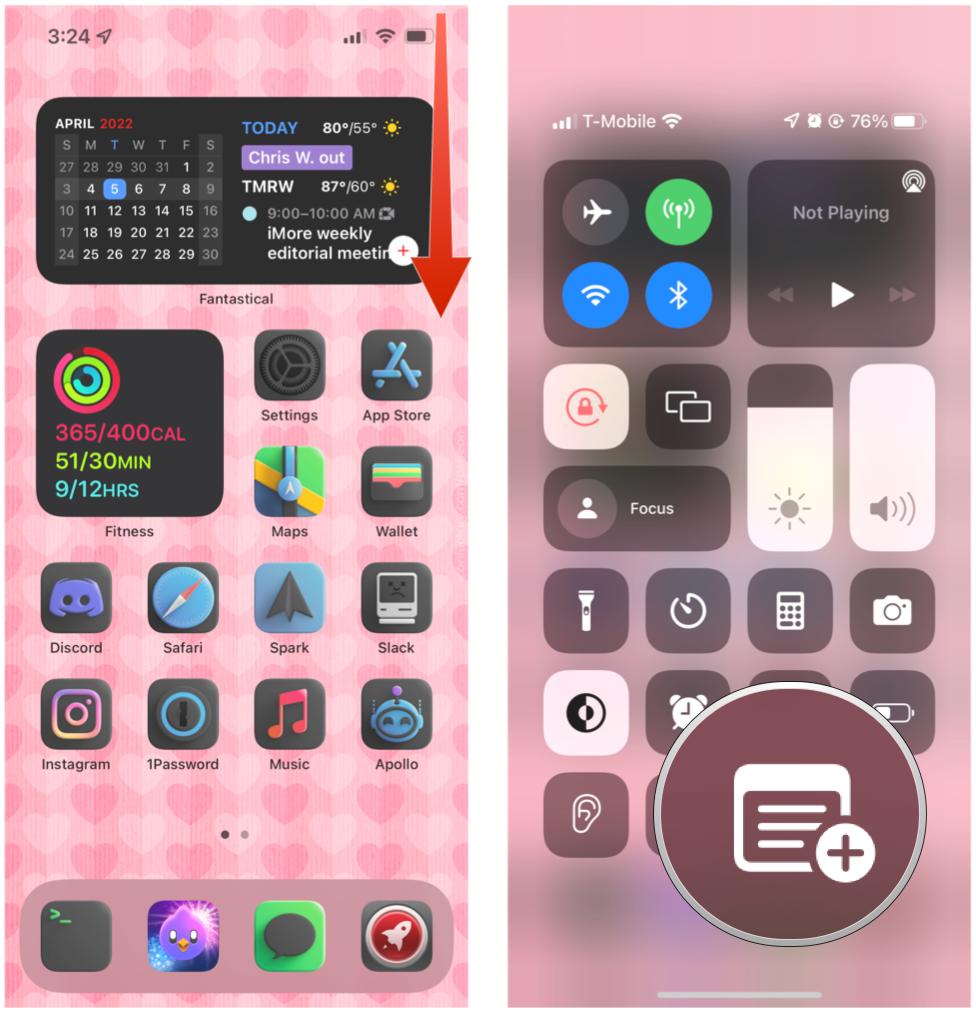 Access Instant Notes on iPhone with Face ID: Swipe down from upper right corner to invoke Control Center, then tap Notes button