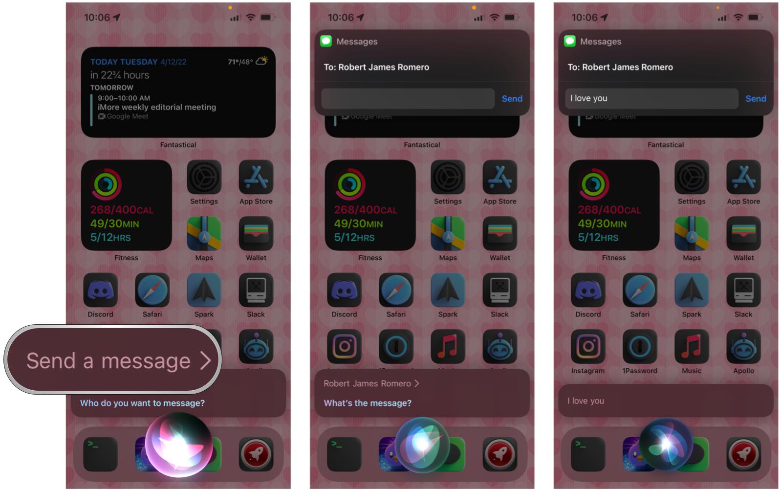 Send message with Siri on iPhone: Activate Siri, say Send Message, choose a contact, dictate your message