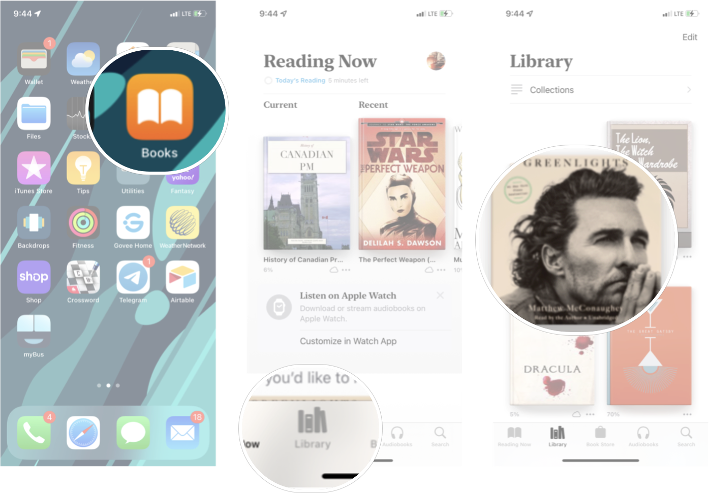 Listening To Audiobook In Books In iOS 15: Launch the Books app, tap library, and then tap the audiobook you want to play. 