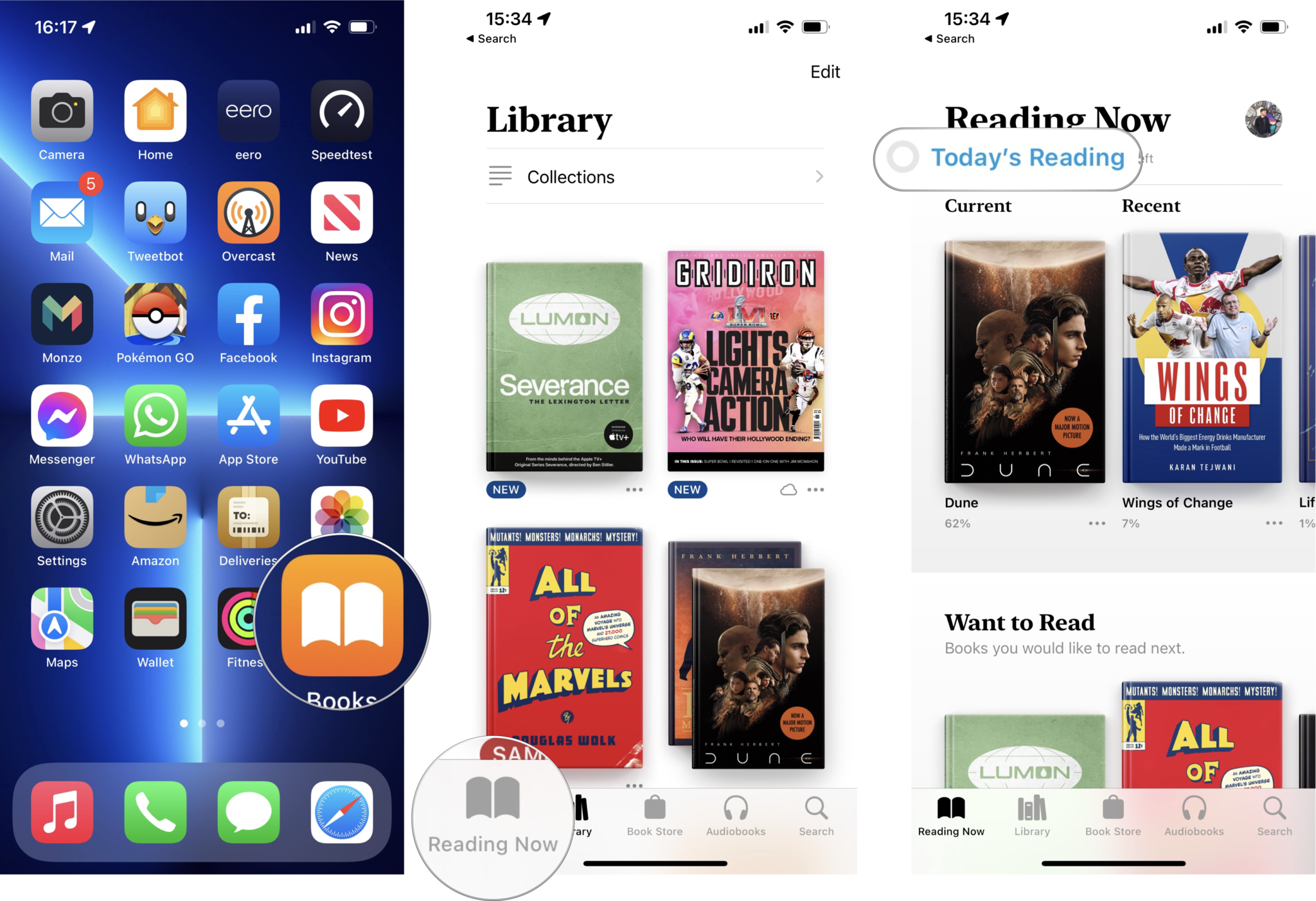 How to set reading goals in Apple Books on iPhone and iPad: Open Books, tap on the Reading Now tab, tap on Today's Reading or scroll down