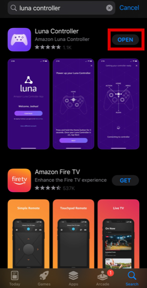 Amazon Luna App Open